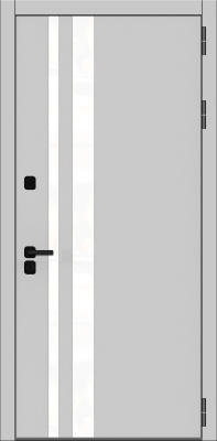 Входная дверь Ультра СВ3, Софт серый, Лакобель белый, ч/п, ч/р
