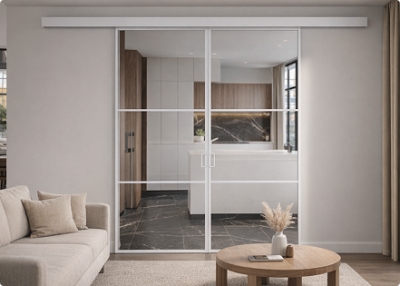 Лофт белый профиль прозрачное стекло