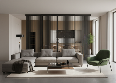 Элеганс (двойное полотно с проемом) черный профиль прозначное стекло