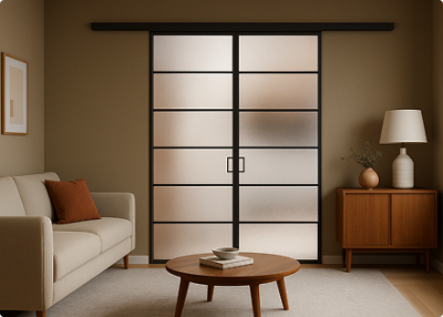 Элеганс (двойное полотно с проемом) черный профиль матовое стекло