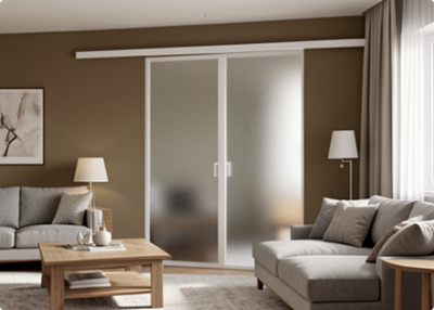 Элеганс (двойное полотно с проемом) белый профиль матовое стекло