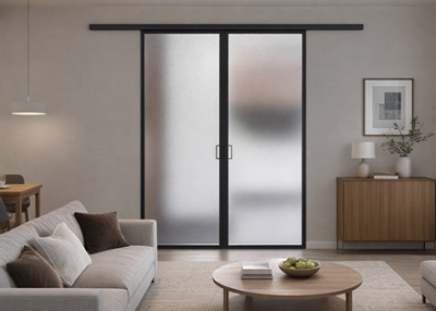 Элеганс (двойное полотно с проемом) черный профиль матовое стекло