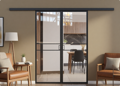 Элеганс (двойное полотно с проемом) черный профиль прозначное стекло