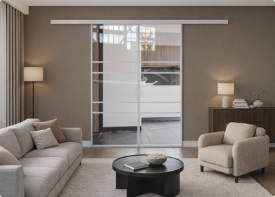 Элеганс (двойное полотно с проемом) белый профиль прозначное стекло