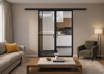 Лофт черный профиль прозрачное стекло