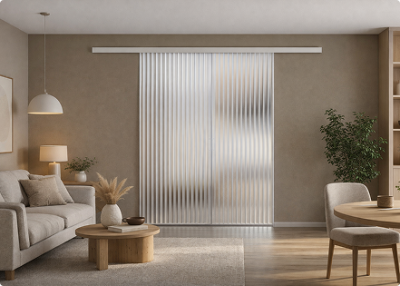 Элеганс (двойное полотно с проемом) белый профиль матовое стекло