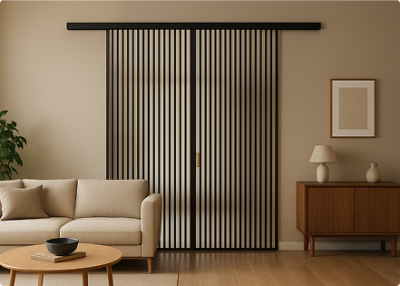 Элеганс (двойное полотно с проемом) черный профиль матовое стекло