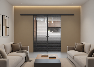 Элеганс (двойное полотно с проемом) черный профиль прозначное стекло