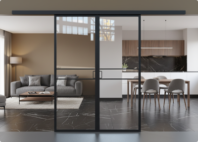 Лофт черный профиль прозрачное стекло