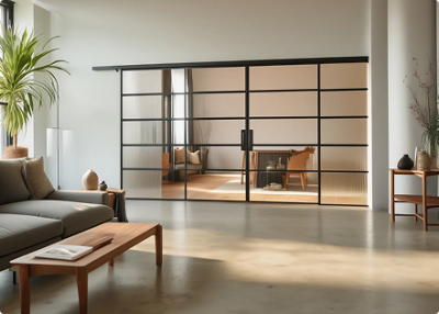 Элеганс (двойное полотно с проемом) черный профиль прозначное стекло